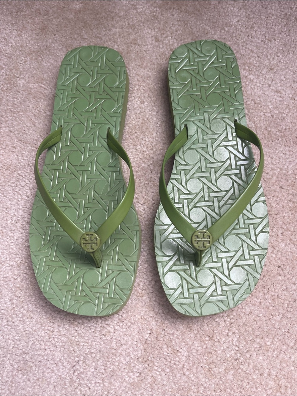 Tory Burch Green Logo Flip Flop Sandals